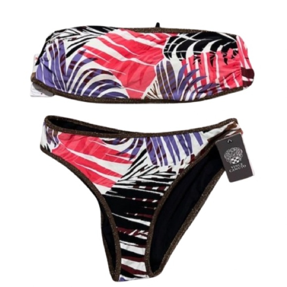 Vince Camuto Tropical Print Bandeau Bikini Set Multicolor Vacation Beach Large